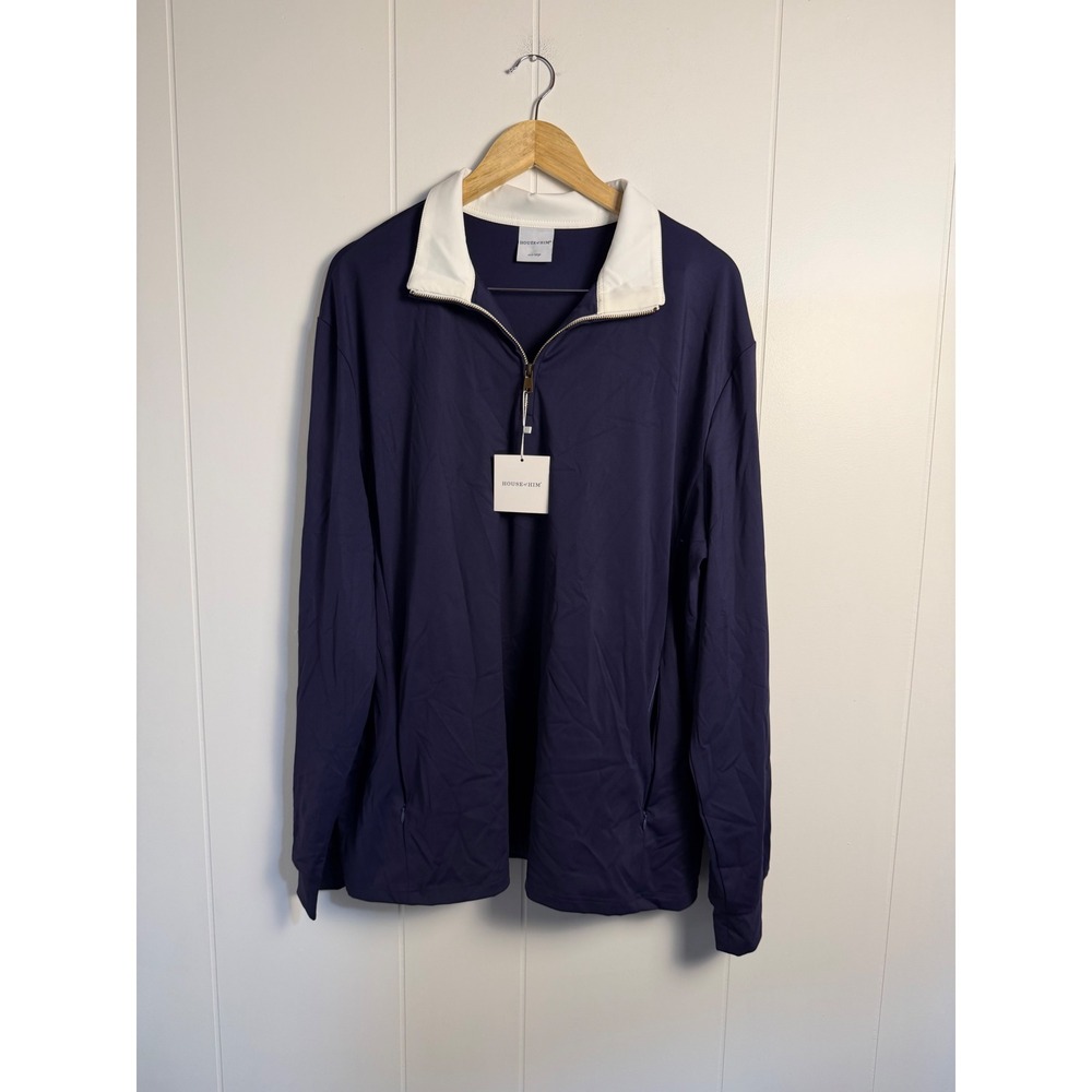 Preppy Liberty Quarter Zip XXXL Navy Blue Contrast Collar Pullover